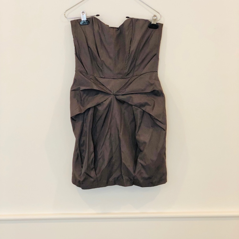 Dark silver structured cocktail dress, strapless